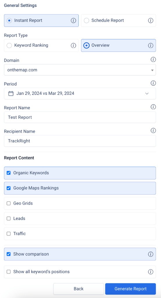 General Settings For Analytics Provided By Trackright